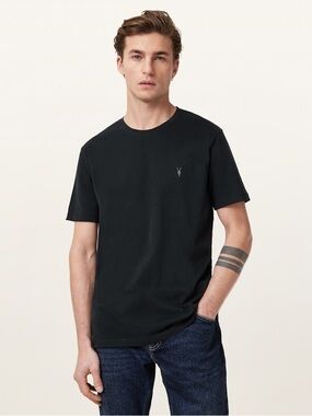 ALLSAINTS Men’s Jet Black Brace Brushed Cotton Slim Fit Crew Neck T-Shirt, XXL
